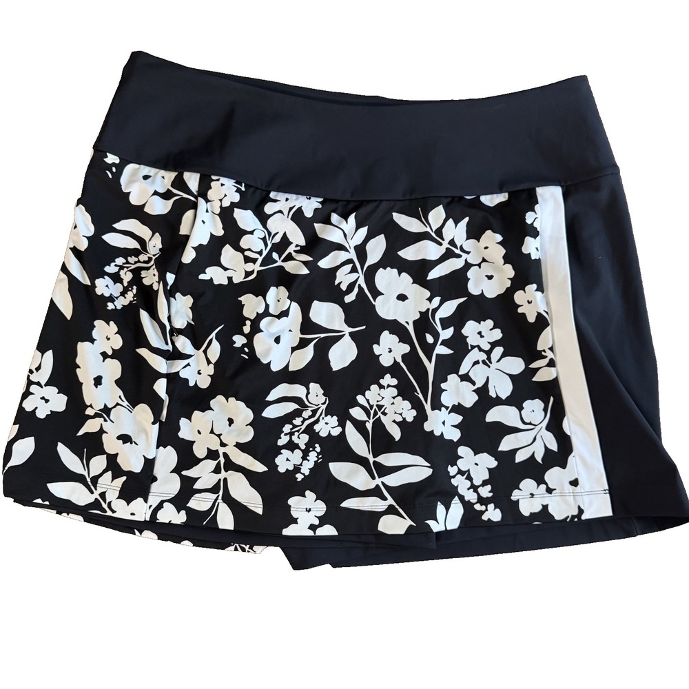 Kinona Black Floral Stretch Women's Skorts XL Pickleball Tennis Sport Golf